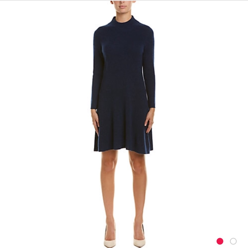 White & Warren Navy Mock Neck Cashmere Dress